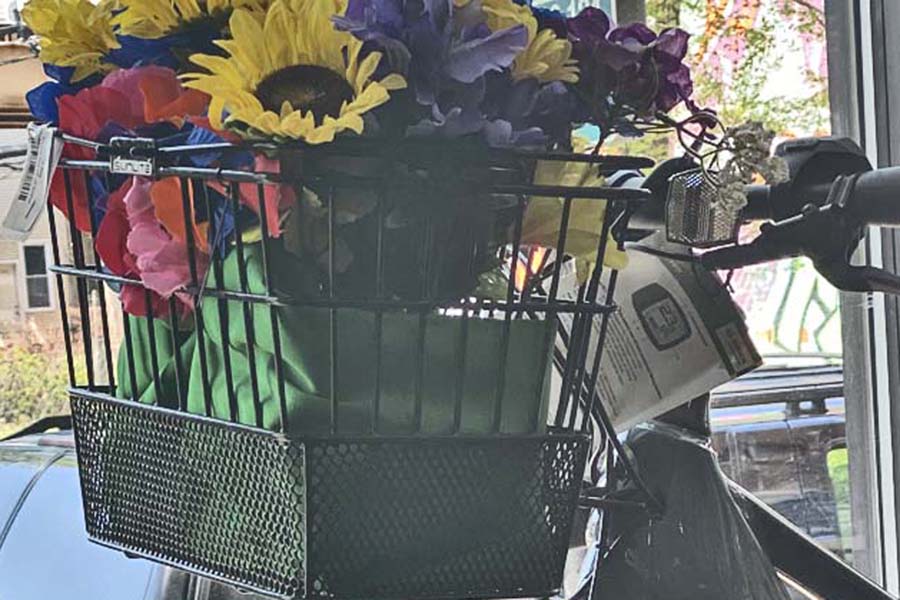 Bike basket filled with flowers