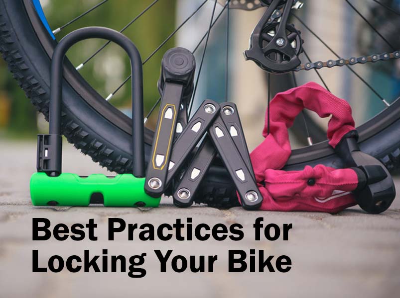 Bike wheel with several types of bike locks including a ulock, folding, and chain