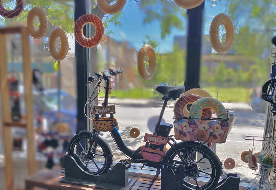 Bike in front of donuts