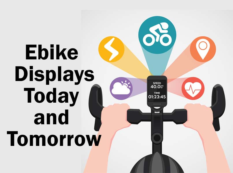 Ebike display showing weather, heart rate, and on and off button