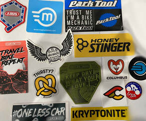 Collection of stickers of bicycle brands