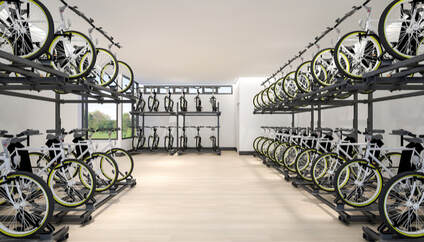 Storage room with bikes on racks