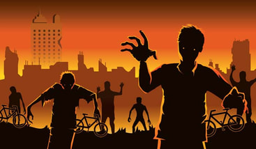 Zombies and their bikes in a city