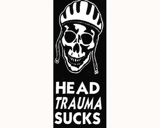 Sticker saying that head trauma sucks