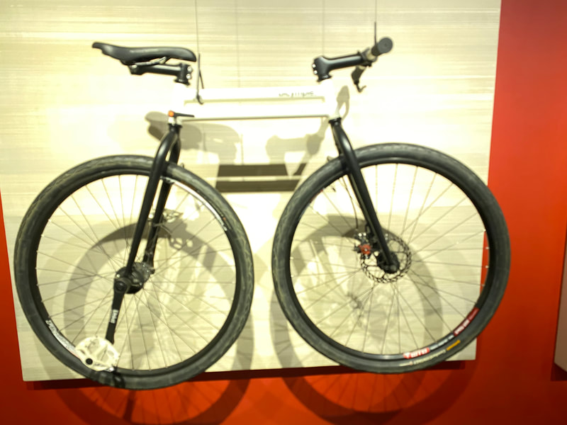 Modern, unique design road bike on display