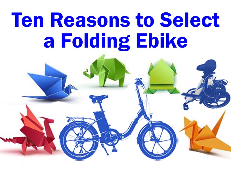 Folding ebikes, folded and open, along with origami animals made from folded paper