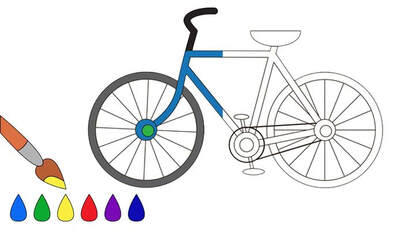 Drawing of a bike being colored with a paint brush